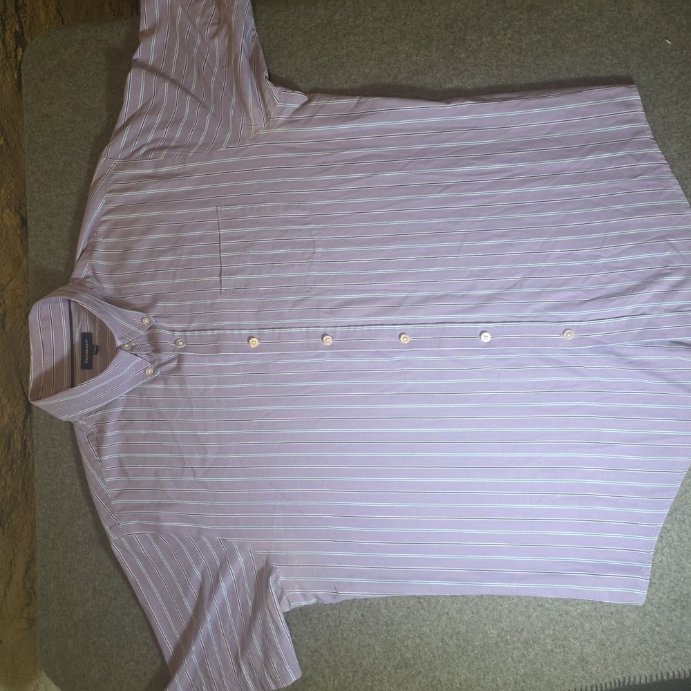Croft & Barrow Purple Blue Stripe Short Sleeve Button-up Men's Large 856